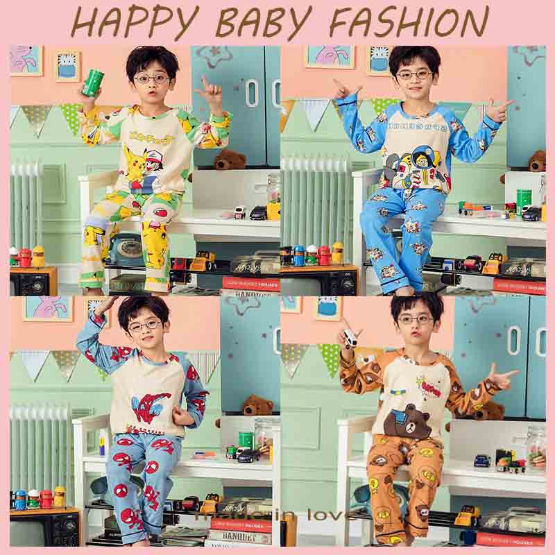 【Happy Baby】3-11Tahun Piyama Setelan Baju Tidur Anak Laki-laki  Karakter Lengan Panjang celana panjang S-02