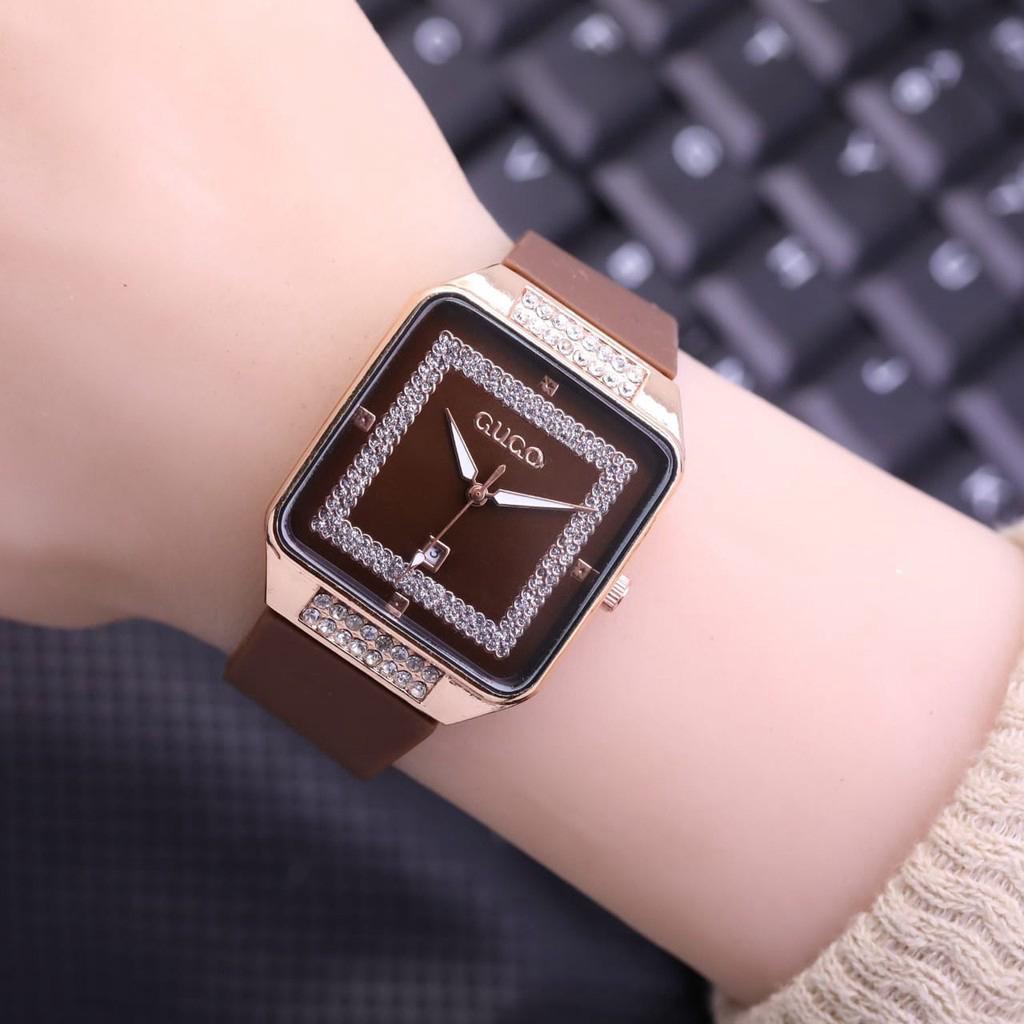 COD✅ Jam Tangan Wanita Fashion Rubber Analog QuDiamond Tanggal Aktif Persegi Gaya Korea  S1263