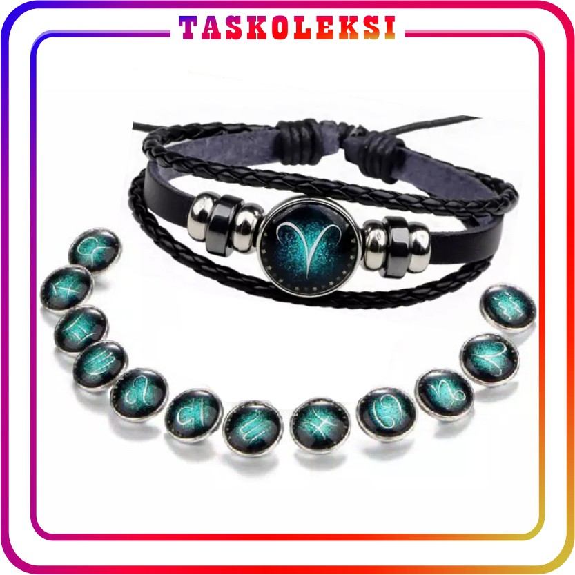 ☛TK☚ A001 Gelang Zodiak Tangan Wanita Pria Strap kepang Zodiac Fashion Korea Murah Simple Keren