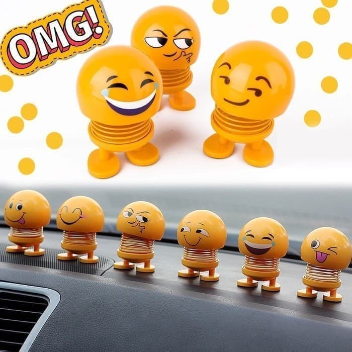 VOM-Set ISI 6 Pajangan Mobil Smile Dashboard Smiling Face Spring Doll 0556