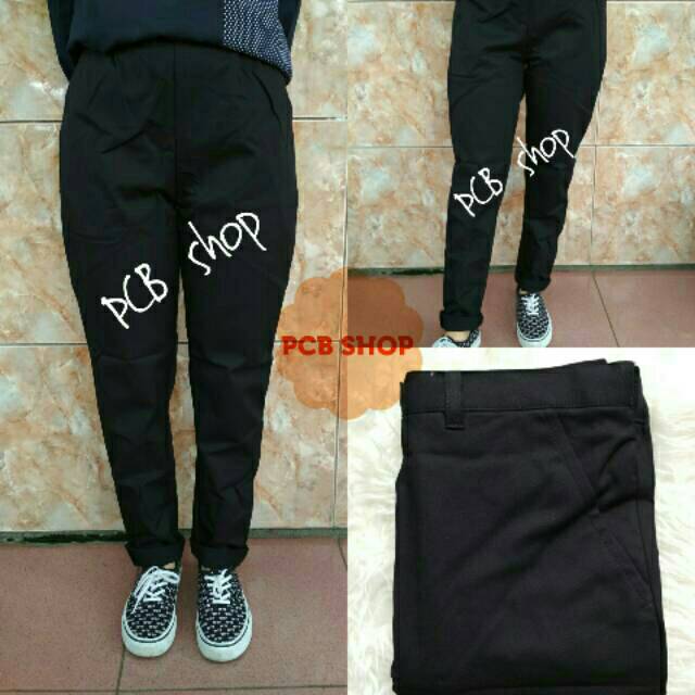  Celana  wanita baggy  pants  HITAM  Shopee Indonesia