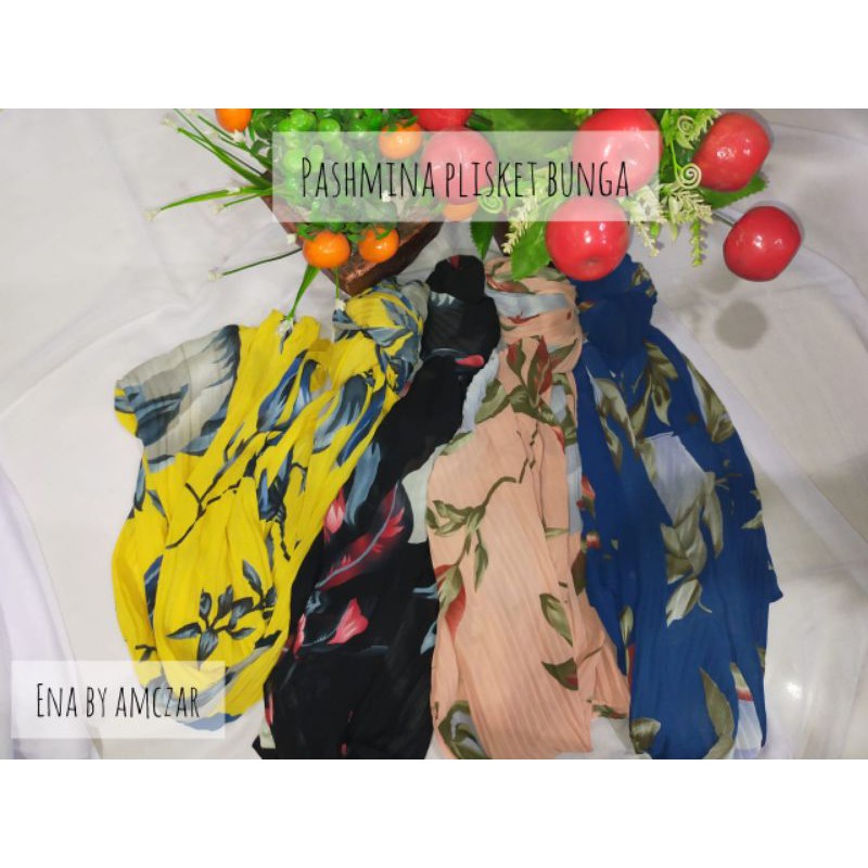 PASMINA PLISKET MOTIF BUNGA••Pashmina plisket motif