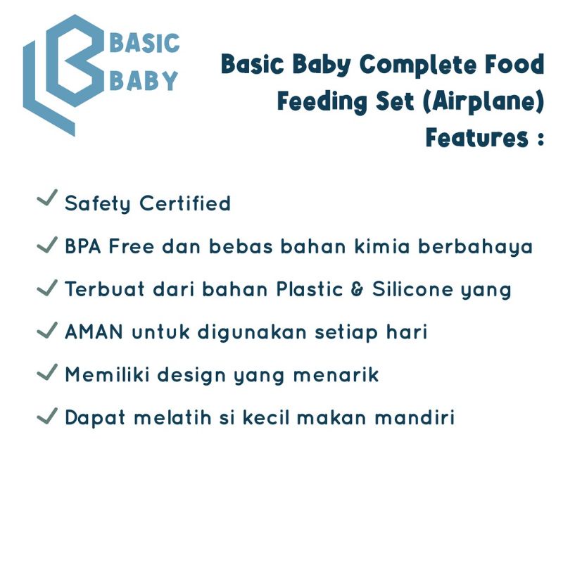 Basic Baby Complete Food Feeding Set Horse &amp; Airplane - Peralatan Makan Bayi