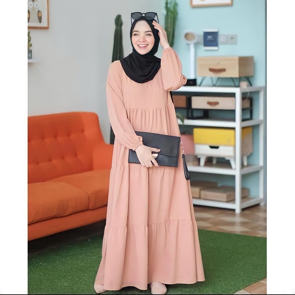 GAMIS WANITA BUSUI JUMBO Delvira Dress /Gamis Wanita Remaja Bahan Mango Creepe Terbaru Premium Adem Fit to XL / Fashion Muslim Kikinian Warna Army Mocca Hitam Dusty-Cream