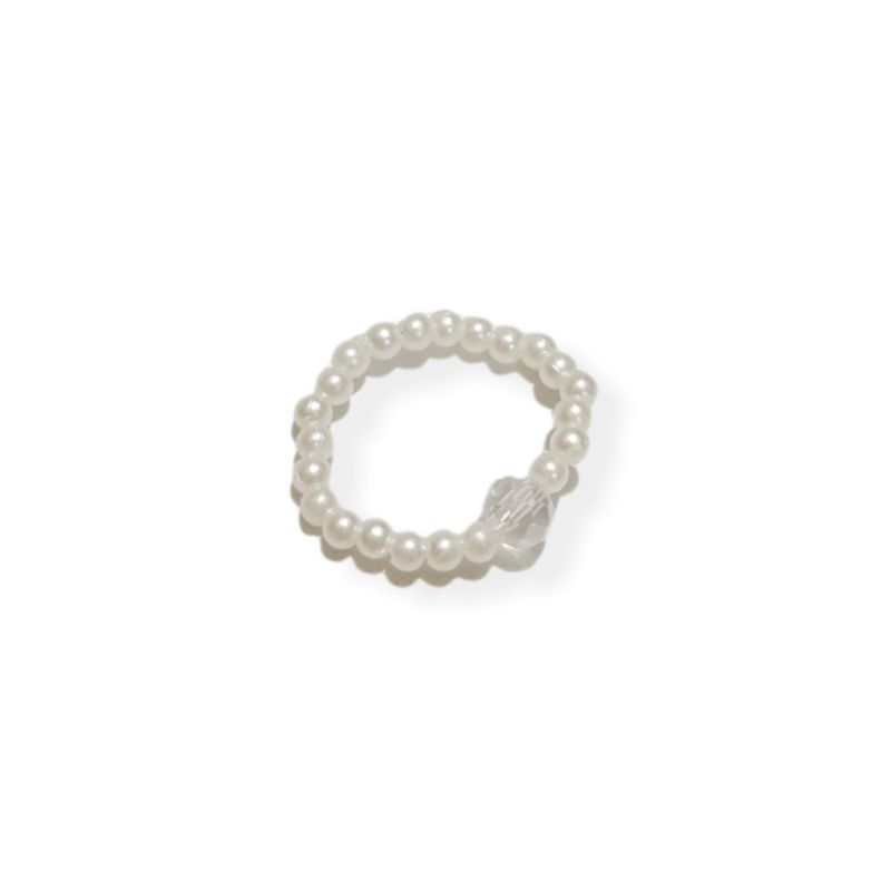 Cincin Mutiara Diamond Crystal Elastis Ring Beads Mote Pearl