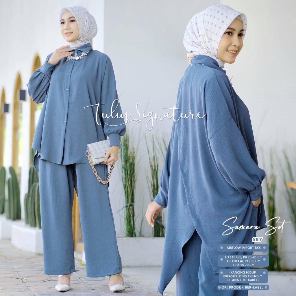 One Set Wanita Kekinian Crinkle Premium Setelan Wanita Muslim Polos Setcel Long Tunik Jumbo / SAMARA