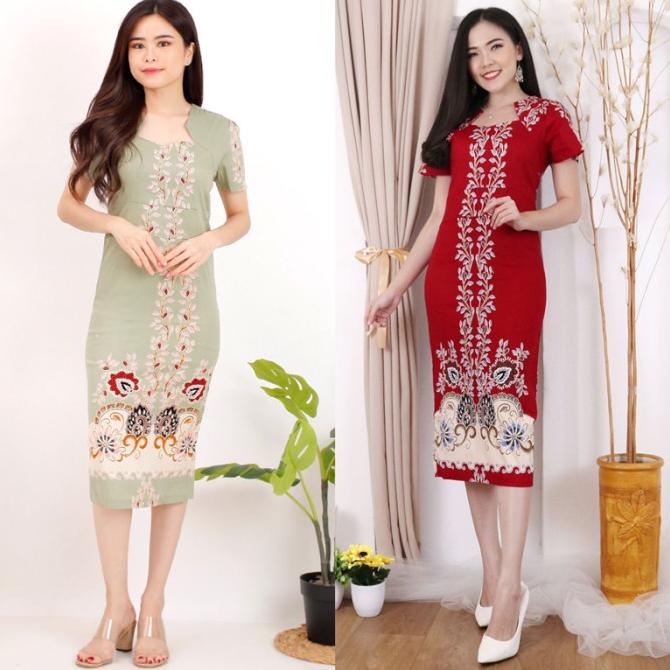 Evercloth Erha Dress Batik Wanita Span Dress Wanita Batik Couple