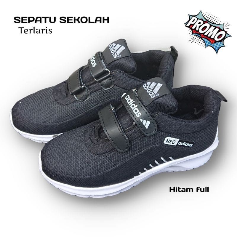 SEPATU ANAK PEREMPUAN LAKI LAKI SEKOLAH SD TK 2 TAHUN IMPORT WARNA HITAM POLOS