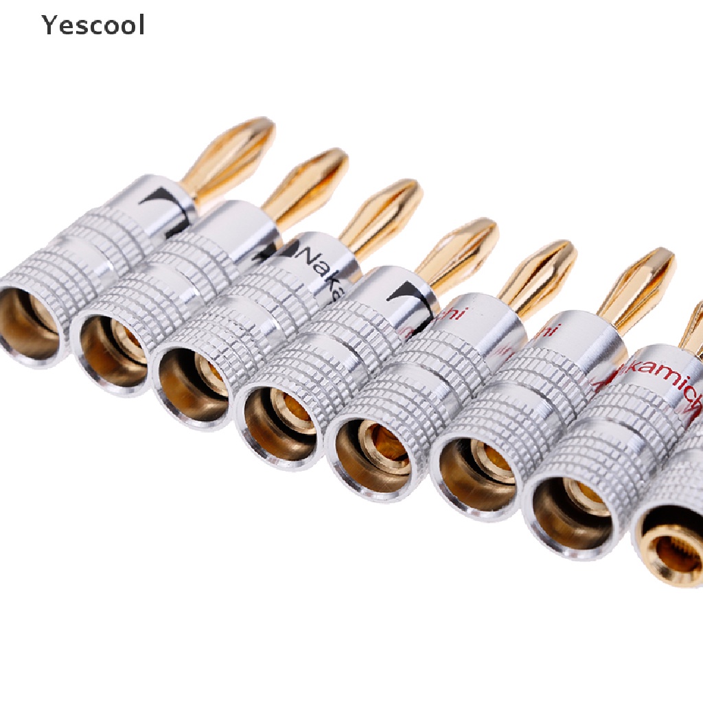 Yescool 4pcs 2 Pasang Konektor Jack Audio banana plug Lapis Emas 24K Untuk Speaker