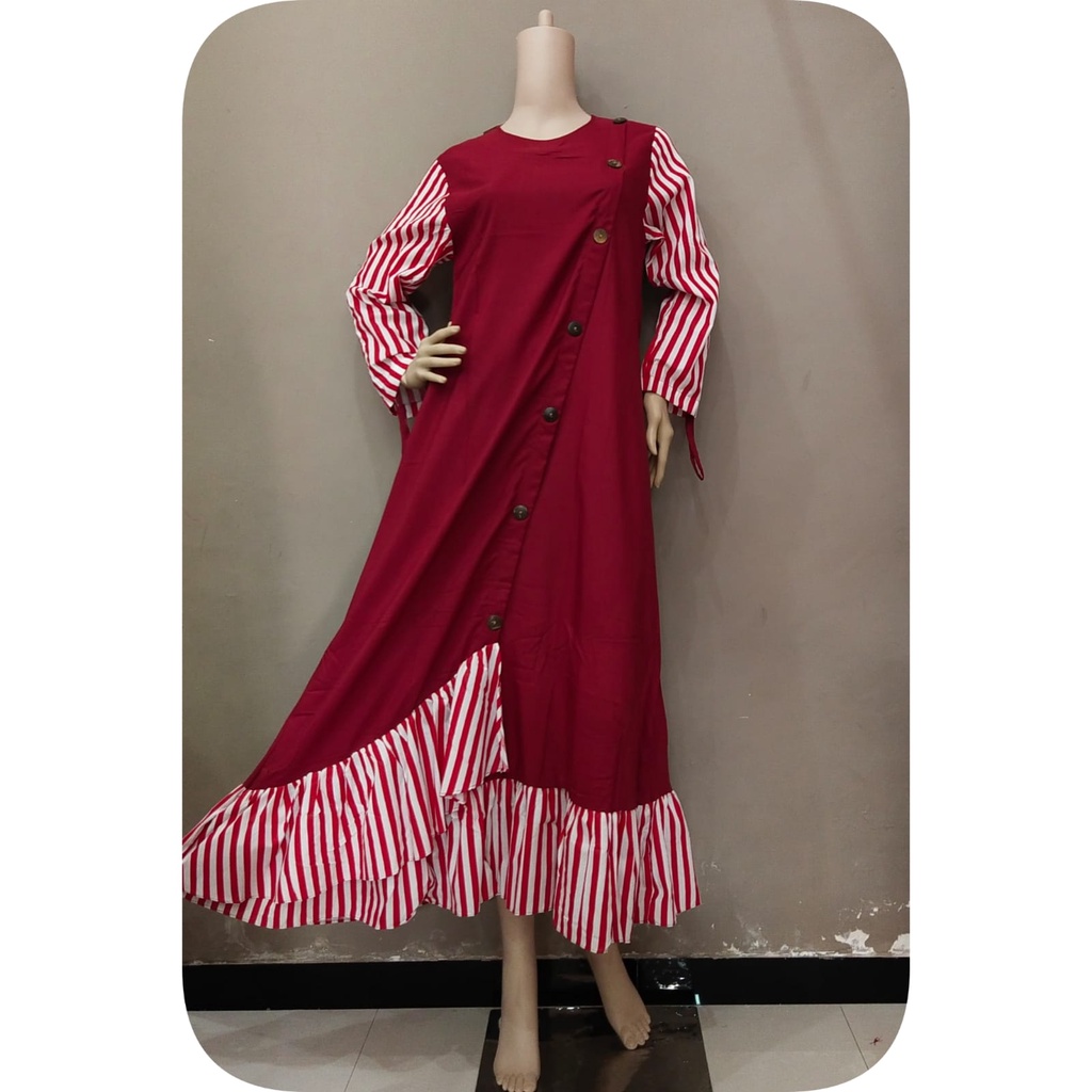 Gamis remaja maroon motif salur polos