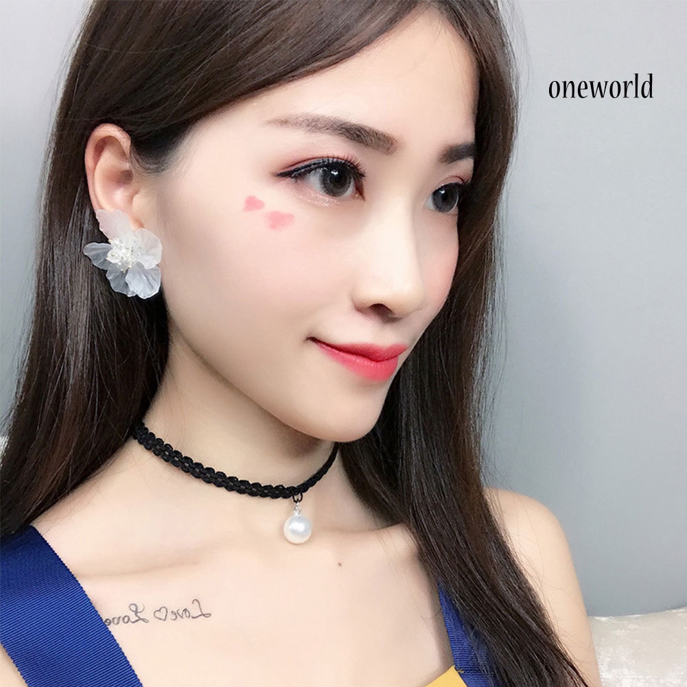 OW@ Girls Women Korean Style Transparent Flower Earrings Party Shopping Ear Studs