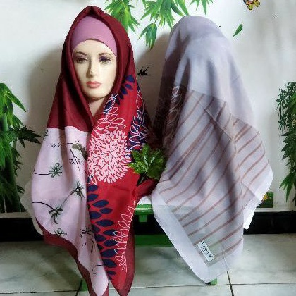 Jilbab segi empat motif 02 series /umama akeer/bunga garis