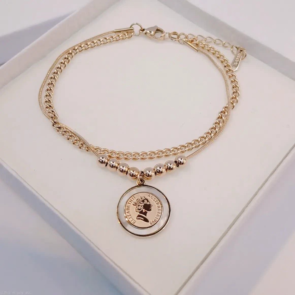 Gelang Tangan rantai anti karat fashion wanita aksesoris titanium asli model coin elisa ceramic 2 la