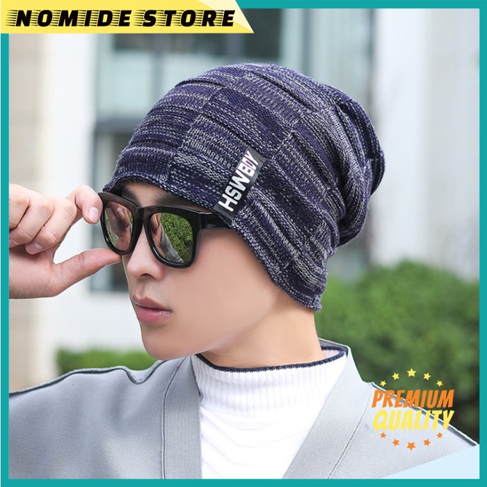 Topi Kupluk Beanie HSWBOY Kupluk Wool Winter Kupluk Rajut Pria Wanita - NAVY