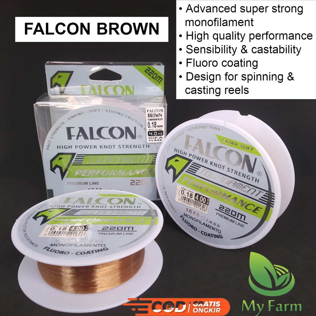 Senar Falcon Brown Panjang 220 Meter Warna Cokelat Bening Transparan Benang Tali Pancing Kuat Dan An