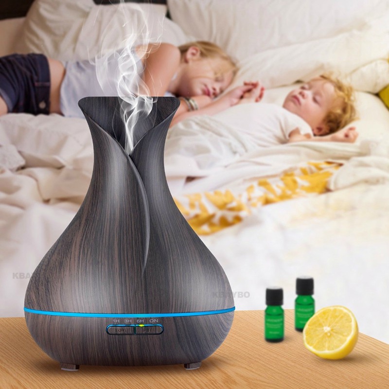 Ultrasonic Air Humidifier Aroma Essential Oil Diffuser 400ml with Wood Grain 7 Color LED Lights-1