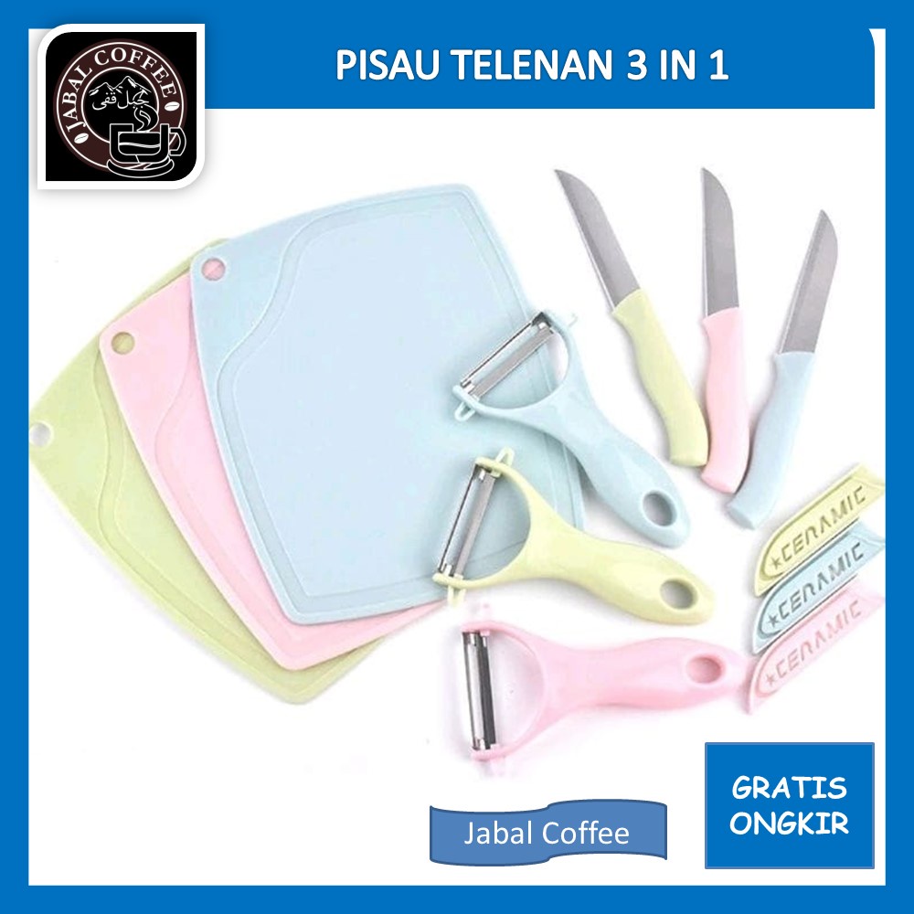 Pisau Pengupas Buah Sayur Dapur / Pisau Set Talenan 3 In 1 Stainless Steel