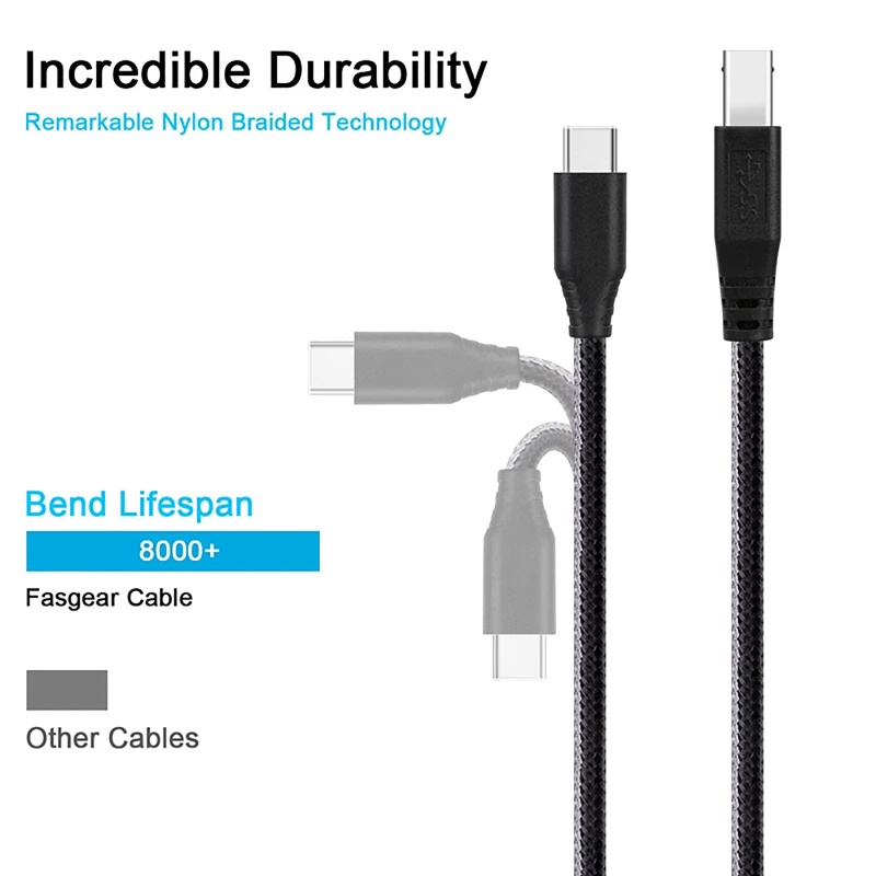 Btsg Kabel Printer USB Type-C Tipe C Ke USB-B 3.0 5Gb Kabel Kecepatan Cepat Untuk MacBooks Komputer PC Laptop Scanner USB Printe