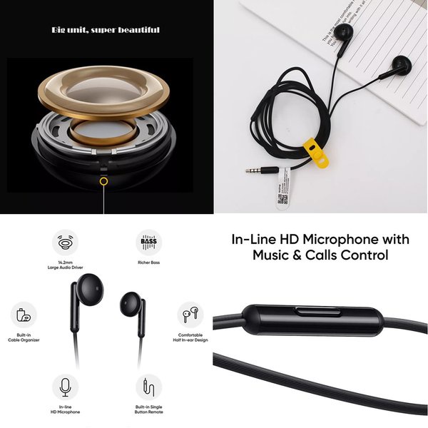 Realme Earphone Buds Classic with HD Microphone Headset Music Bass