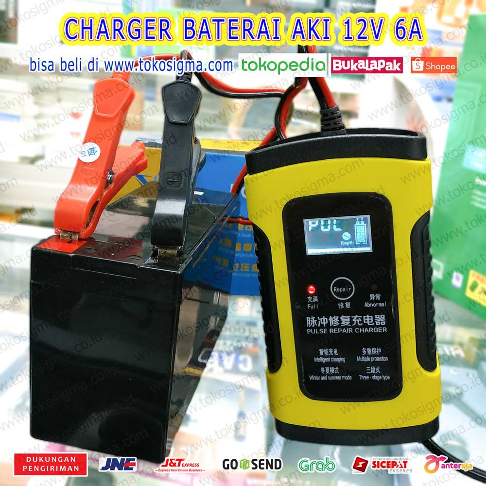 CHARGER AKI MOBIL CAS BATERAI KERING BASAH MOTOR 12V 6A LCD REPAIR PULSE