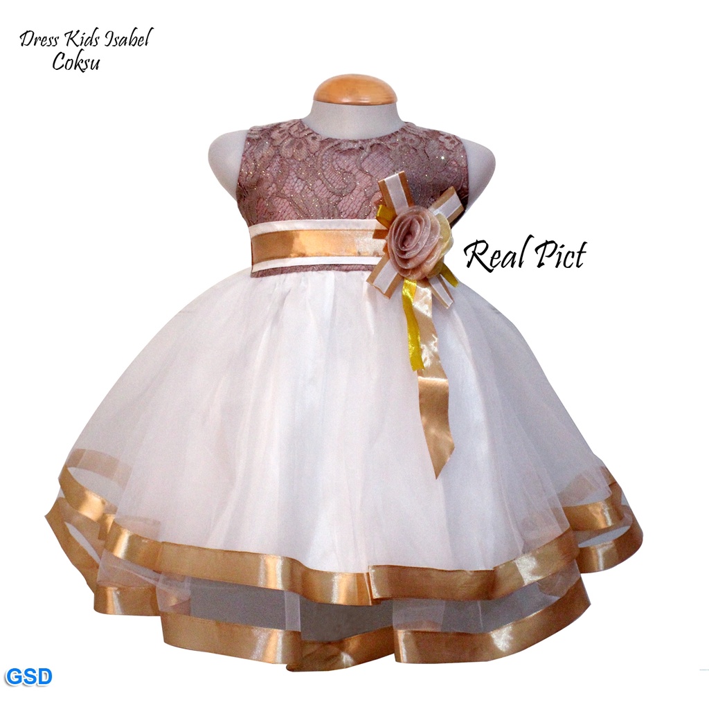 Dress Kids isabel Brukat/Atasan Anak perempuan/ Baju Pesta Anak 5-6 tahun/Gaun Ultah