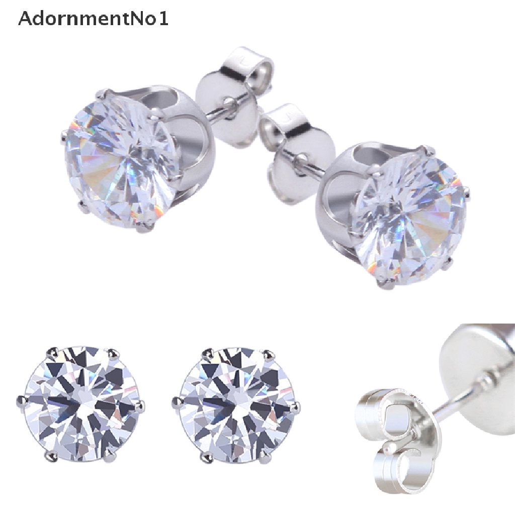 (AdornmentNo1) 6 Pasang Anting Tusuk Bulat Bahan Stainless Steel Hias Cubic Zirconia 3mm - 8mm Untuk Wanita