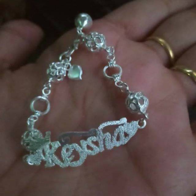 Gelang Nama Motif Bola2 /Perak Asli / Perhiasan Silver Wanita