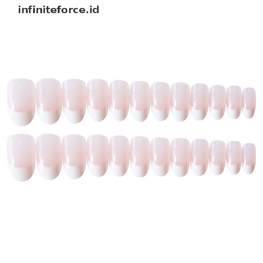 (infiniteforce.id) 24pcs / Set Kuku Palsu Warna Pink Muda Untuk Manicure / Nail Art