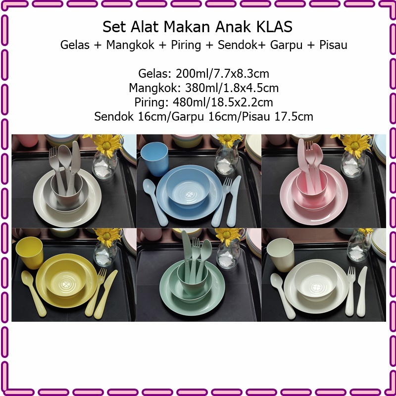 [6in1] Set Alat Makan Anak KLAS Gelas + Mangkok + Piring + Sendok+ Garpu + Pisau