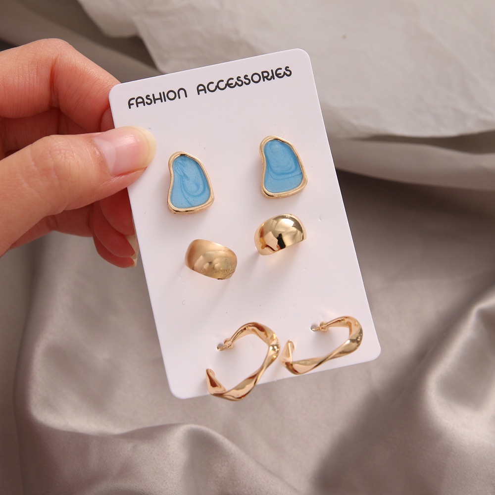 3 Pair Korean Colorful Geometric Stud Earrings Fashion Gold Hoop Earring for Women Jewelry Accessories