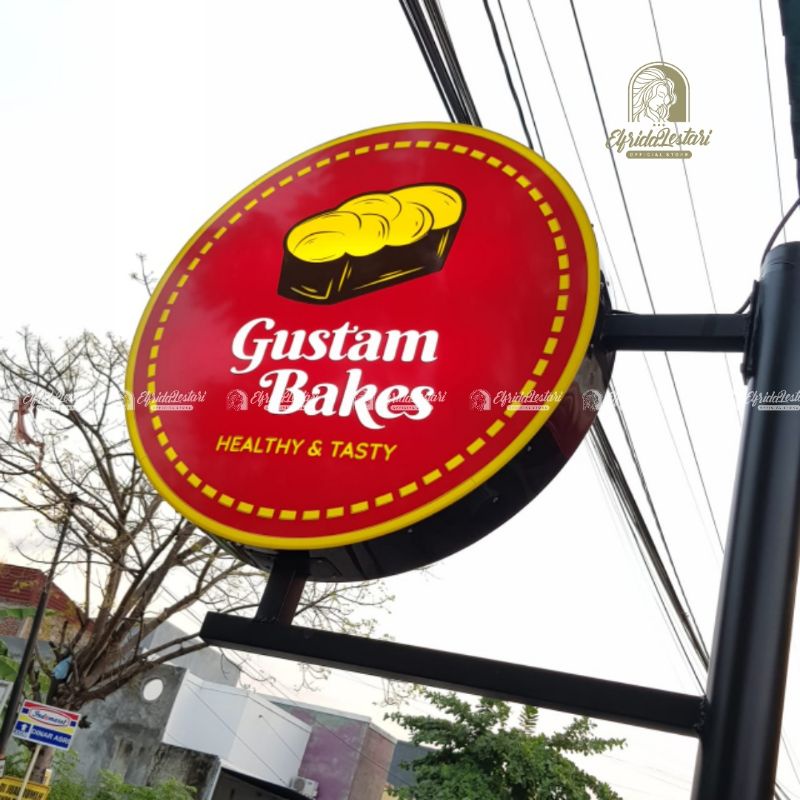 JUMBO 80CM Neon box bulat 2sisi + Breket