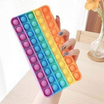 

Baru 2IN1 Big Pop It Pencil Case Bag Pops Fidget Toys Push Bubble Pen Holder Silicone Sensory Game Large Capacity Stationery Box Anti-Shock for School Students Rainbow 한