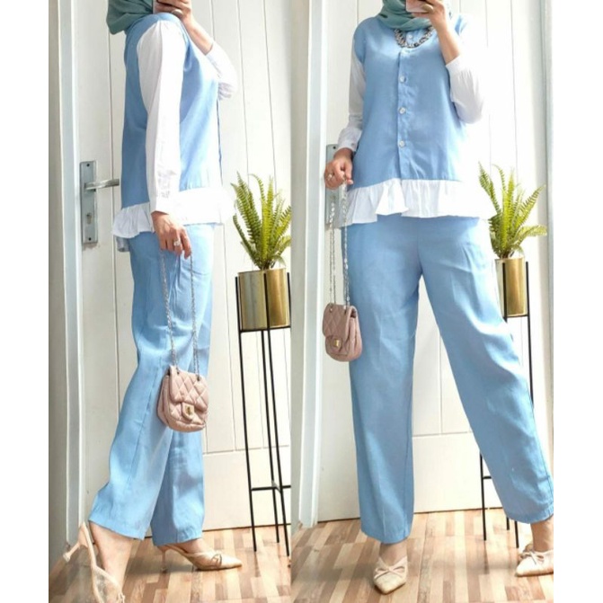 Claudya Set, SETELAN/ONESET WANITA CANTIK BAHAN DENIM IMPORT MIX SHAKILA LD 106 TERMURAH TERLARIS OOTD