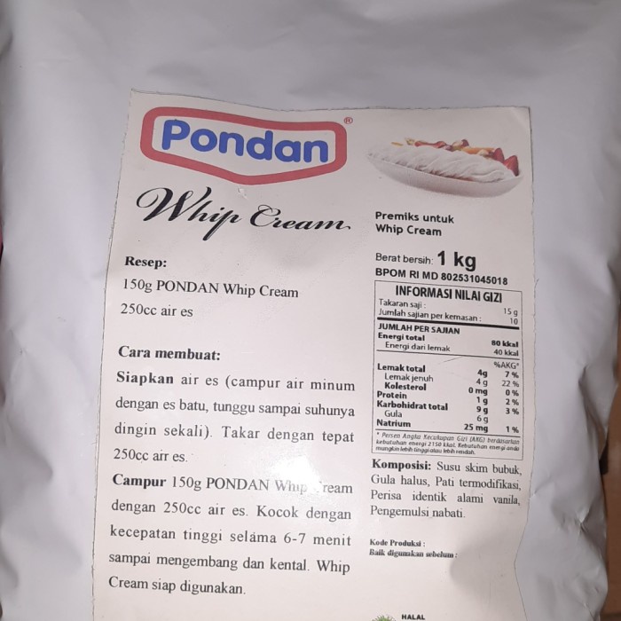 

Krim- Pondan Whip Cream Kemasan 1 Kg -Krim.