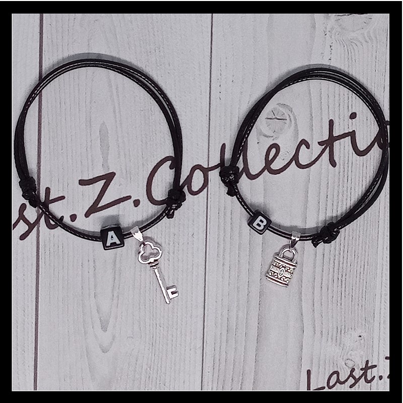 GELANG COUPLE TALI LIONTIN KUNCI DAN GEMBOK / GELANG HURUF INISIAL PASANGAN 1PCS