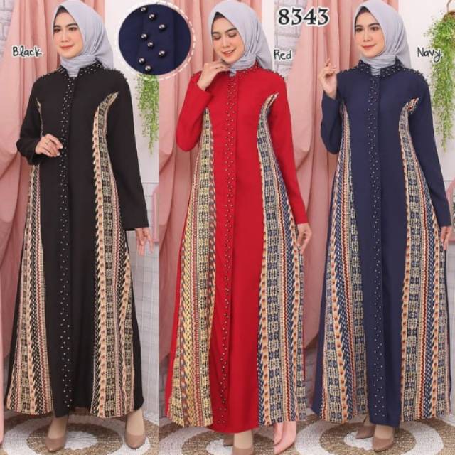 8343 Baju Gamis Wanita Kombinasi Songket Mutiara