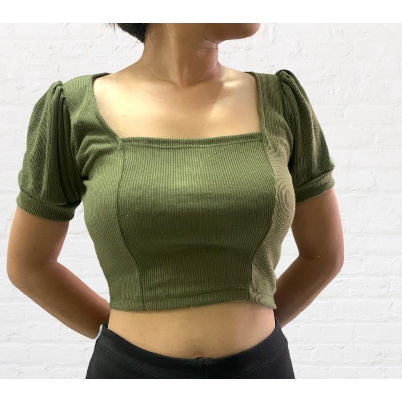 Crop Top Wanita Velicia Katun Rib Premium Fit M