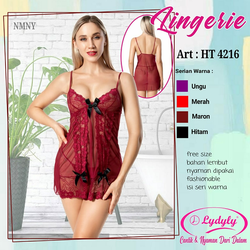 LYDYLY Baju Tidur Lingerie Sexy dan GString Satin / Lingerie Sexy Bahan Lace Orisinil