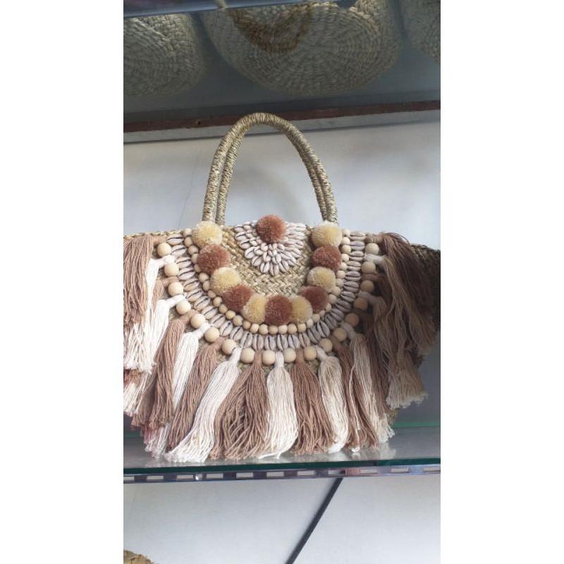tas etnik tumanggal rumbai &pompom, tas goni khas bali