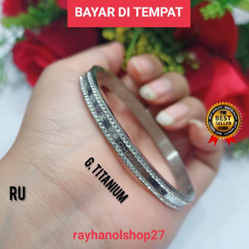 GELANG TANGAN WANITA TITANIUM ASLI ANTI LUNTUR BAHAN LAPIS EMAS WARNA GOLD DAN SILVER TITANIUM