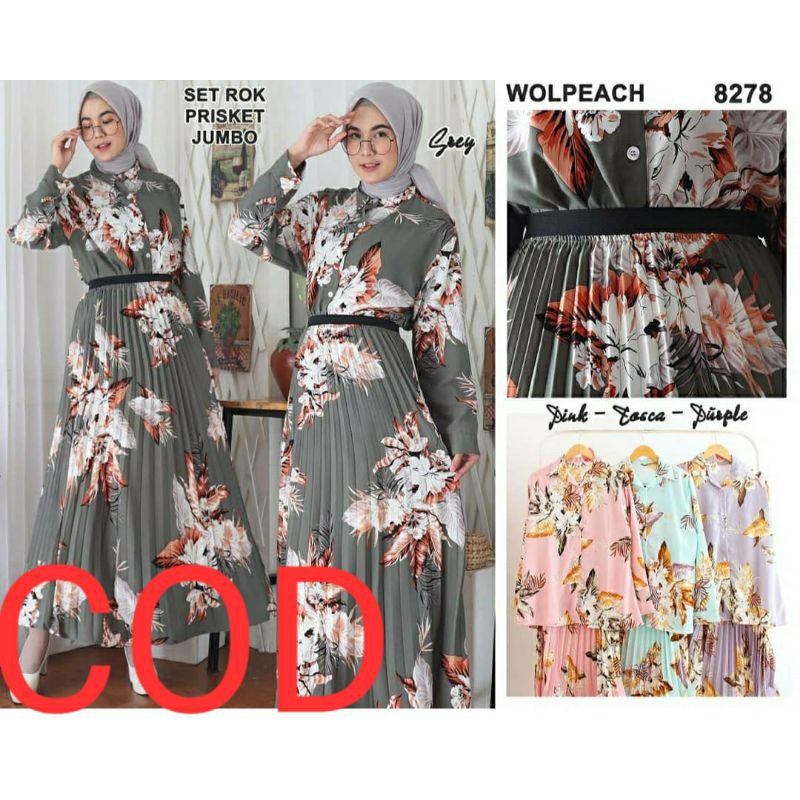 SETELAN BAJU KEMEJA DAN ROK PISKET MOTIF BUNGA LD 110