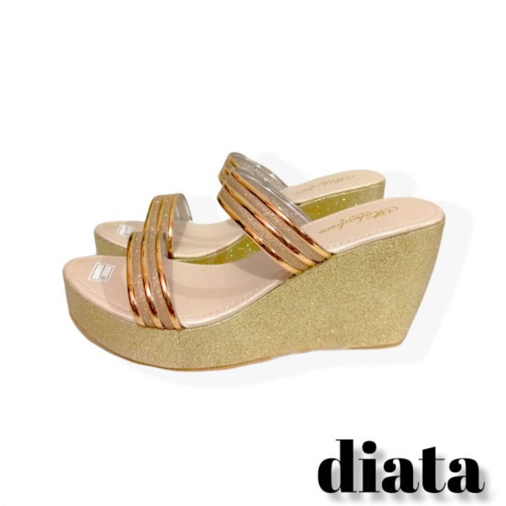 Sandal wedges wanita gliter 7cm model pesta