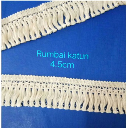 Renda rumbai/ gombyok rumbai katun/rumbai sisir / renda dayak cream 4.5cm (harga per meter).
