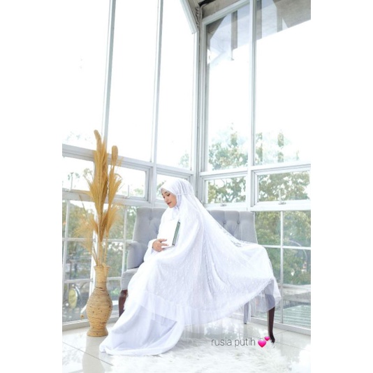 mukena rusia putih dalanova original 100% lebaran gamis syari