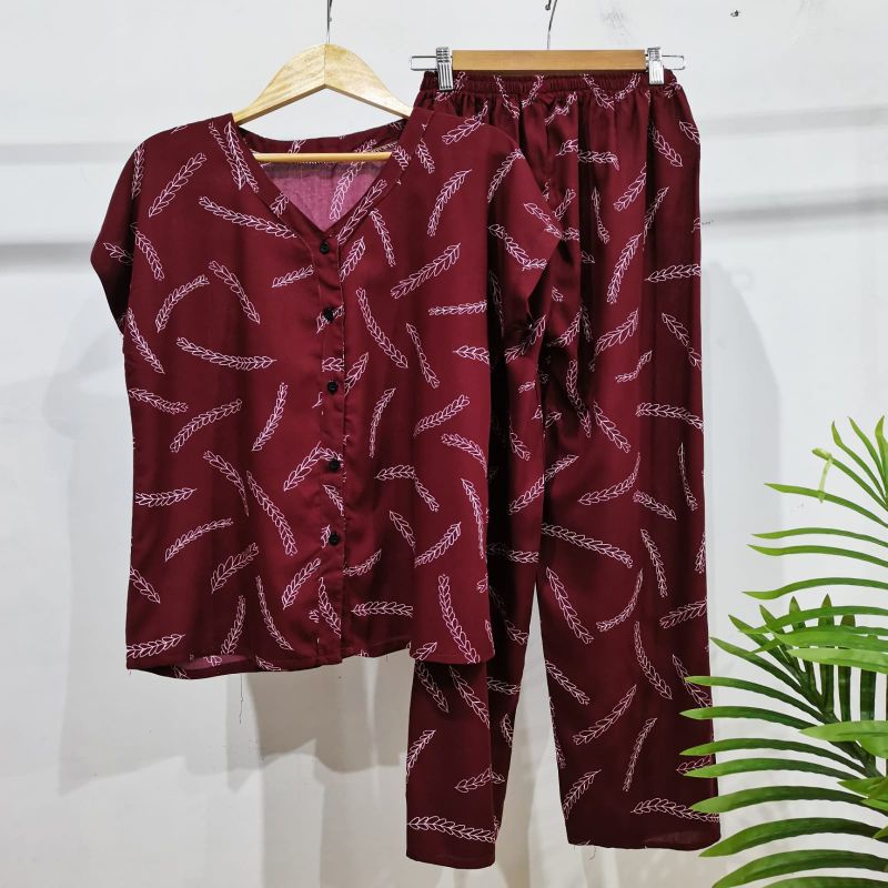 PIYAMA KANCING HITS PIYAMA KANCING BUSUI | PIYAMA RAYON | HOMEWEAR-Nk 48