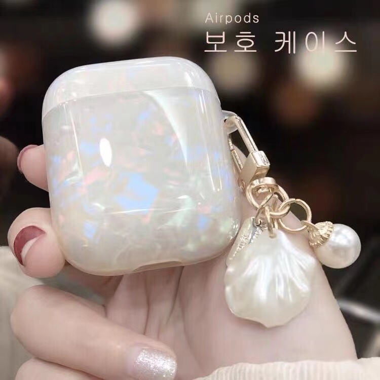 Casing Soft Case Desain Kerang + Mutiara Putih Gaya Simple Anti Jatuh Untuk AirPods 1 / 2 / 3 Gen 2 / 3 / Pro