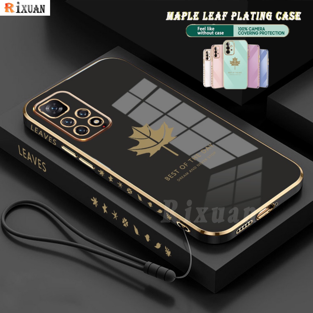 Soft Case Bahan Silikon Motif Daun Maple Dengan Tali Untuk Xiaomi Mi 12 Lite Mi 11 Lite Mi 11T Pro 10T Poco X3 Pro Redmi Note 8 Pro Note 7