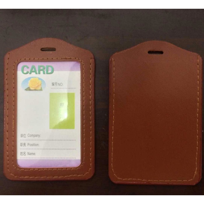 

ORGANIZER-DOCUMENT- NAME TAG KULIT PU. GANTUNGAN ID CARD, KALUNG ID CARD WATERPROOF VERTIK - COKELAT