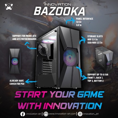 Innovation Bazooka Casing Tempered Glass Mid-Tower Gaming Case.