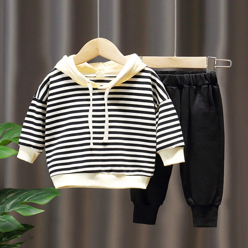 Set 2pcs Kaos T shirt Motif Garis  garis  Dan Celana  Panjang 